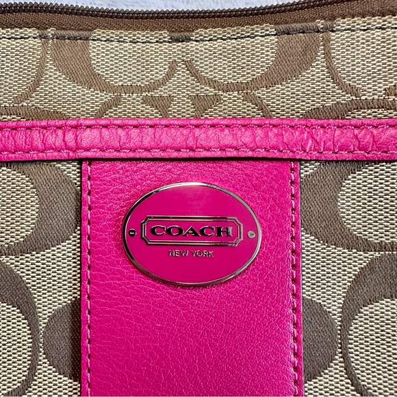 Authentic Coach Legacy Signature Swing Pack Crossbody Purse Side Bag Tan & Pink - Picture 4 of 9